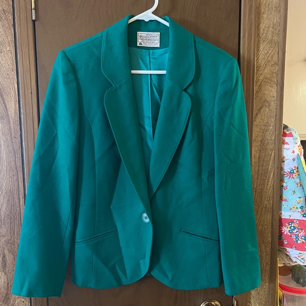 Vintage Pendleton Wool 100% Virgin Wool Green Blazer Tailored Suit Jacket